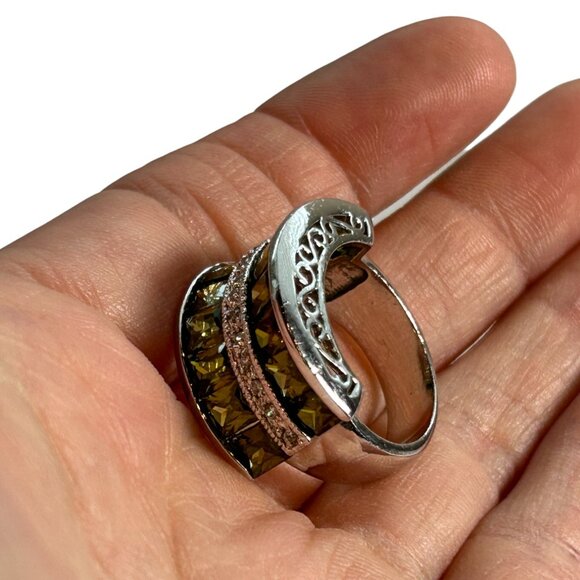 Park Lane Ring Silver Tone Green Crystal Band Statement Cocktail Jewelry 8.5 - Picture 8 of 11